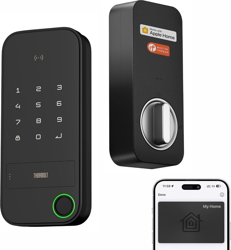 ThorBolt X1 Apple Home Key Lock, iOS ONLY Smart Keyless Entry HomeKit Door Lock with Fingerprint, Keypad Deadbolt Lock Works with HomeKit Over Thread (Border Router Required), IP65 Weatherproof, Black - Image 1
